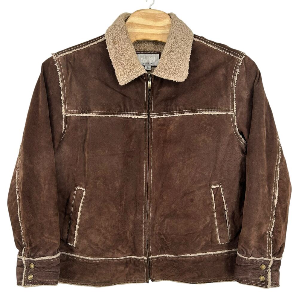 VTG Mens Wilsons Leather M. Julian Suede Sherpa Lined Full Zip Bomber Jacket~ XL